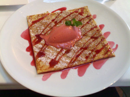 PM Crepe with strawberry sorbet