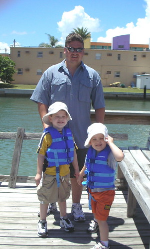 Bradley, Jake and Daddy - getting ready to go on the boat.