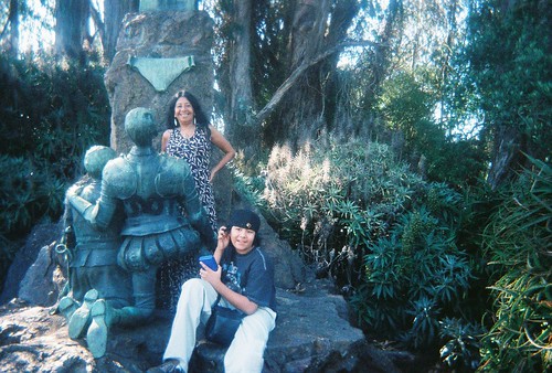Lorna Dee Cervantes & son @ the Cervantes statue