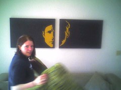 heidi with her painting of Crispin Glover