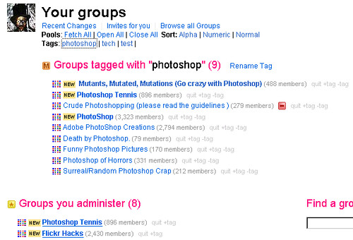 Flickr Groups Organiser, GreaseMonkey Script in Action on the Groups List Page