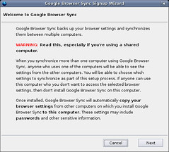 Google Browser Sync Signup警告信息