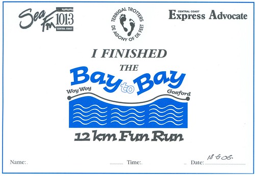Woy Woy to Gosford Fun Run finishing certificate