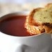 Tomato and Basil Soup with Cheddar Crisp