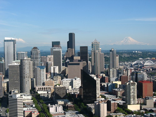 Downtown with Rainier background