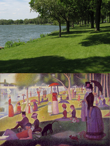 Seurat Painting with Rock River Scene