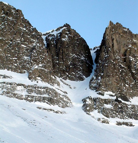 Beautiful couloirs surround the bowl
