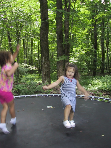 boucing girls on trampoline