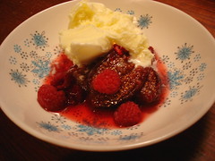 baked figs and raspberries with homemade vanilla ice cream