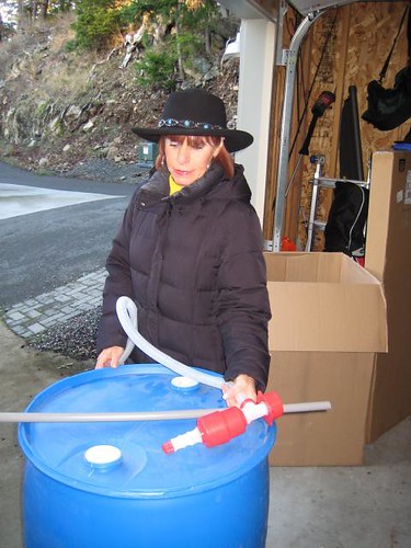 Gaye and her water barrel