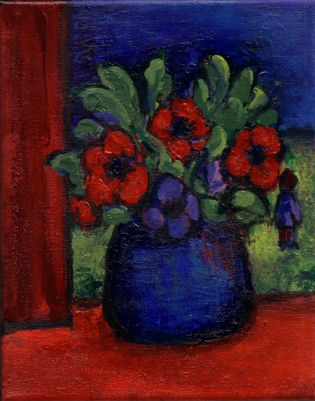 anemones in blue vase, aletta mes 2006