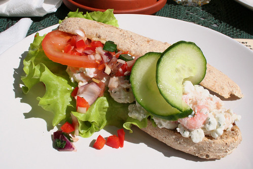 shrimp salad on baguette