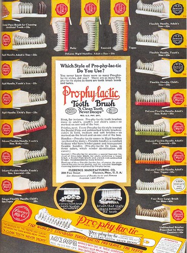 Pro-phy-lac-tic Toothbrushes ad, 1916