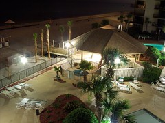 Night shot of pool area.