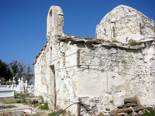 Old church held up with twine, Naxos