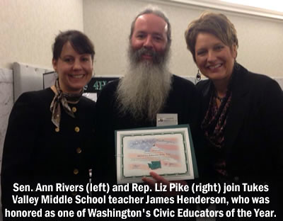 Rep. Liz Pike and Sen. Ann Rivers with teacher James Henderson.