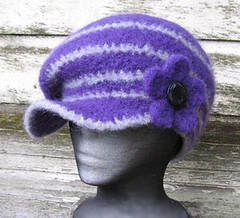 felted crochet newsboy hat with flower pin