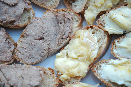 Tartines with pate and cheese