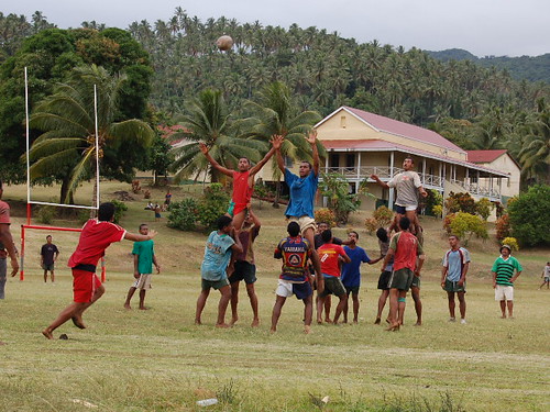 Local boys play a heated game of barefoot rugby