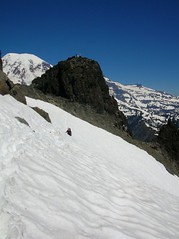 Spotly on his favorite traverse. Summit block in the background