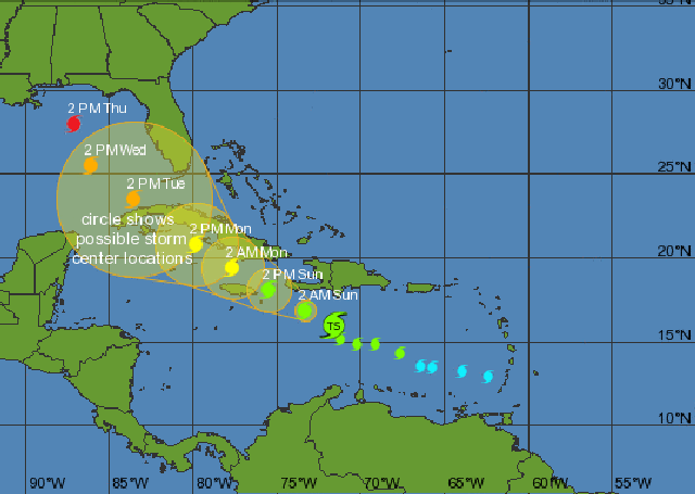Tropical Storm Ernesto map