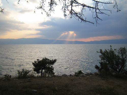 ohrid macedonia sunset over pogradec albania