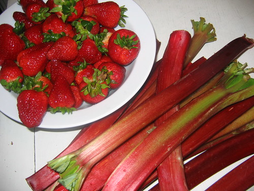 Strawberries and rhubarb awaiting preparation