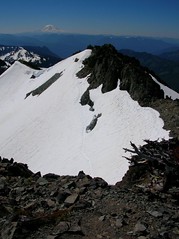 this is a shot of the last sketchy snow traverse before the summit block
