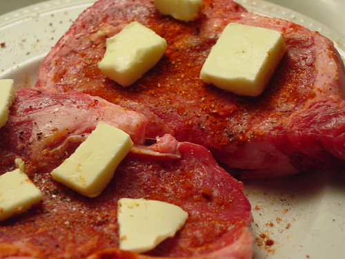Steaks with paprika raw
