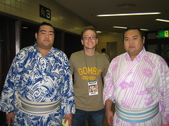 Andy with two Sumo wrestlers