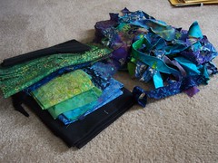 blue & green batik scraps, and a quilt idea