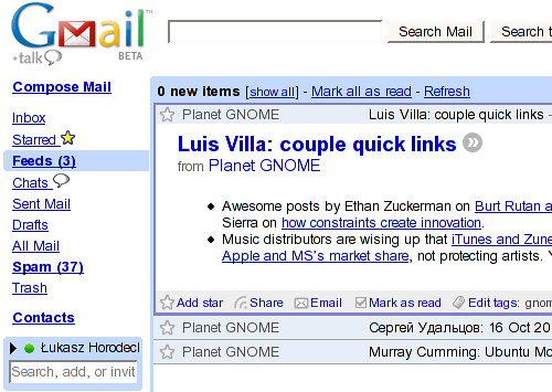 Gmail + Google Reader