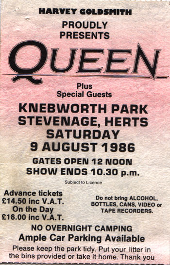 Queen last concert ticket