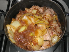 Beef and onions and stock