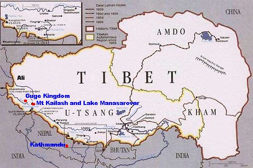 Guge Kingdom and Mt Kailash map