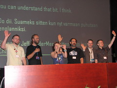 Finncon Guests standing and waving to the audience