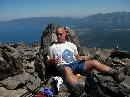 Pete pulling faces on top of Mount Tallac