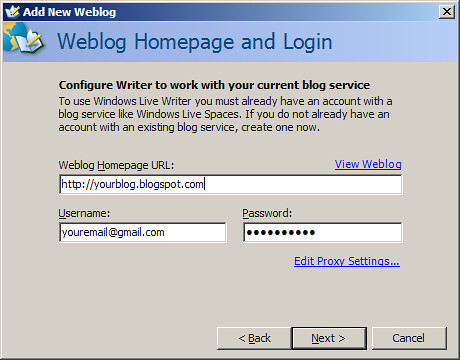 Weblog Homepage and Login