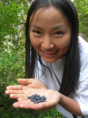 Gina with a handful of blueberries