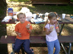 The kids eating smores the last time we went camping. 