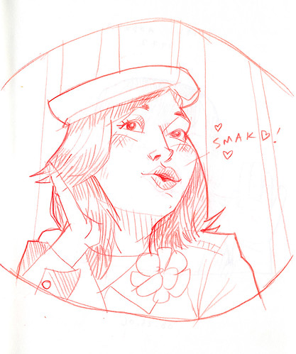sketch of andrea blowing a kiss