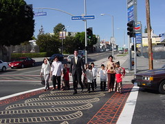 Crossing at the stamped crosswalks that now adorn the entrance of Historic Filipinotown