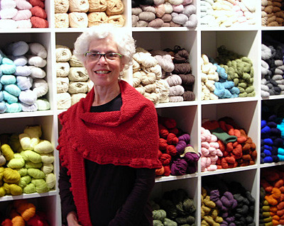 Joan's knitted babushka in Blue Sky Alpaca's Alpaca Silk yarn