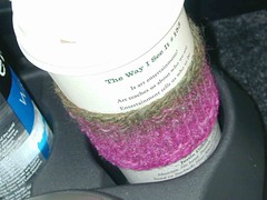 Traveling with Starbucks - and a knitted sleeve from Brett!