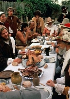 Reenactment of the first Thanksgiving at the Plimoth Plantation in Plymouth, Mass.