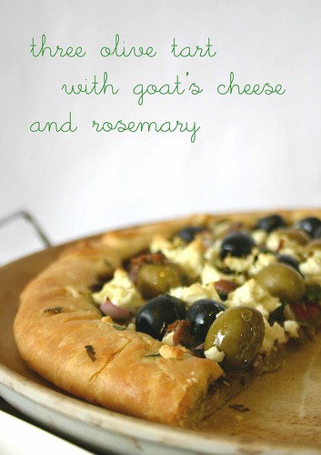 three olive tart with goat's cheese rosemary
