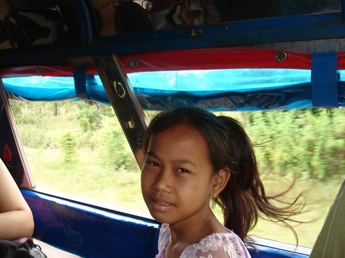 Girl on truck, southern Laos