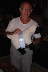 dad with fake sheep and real ribbon