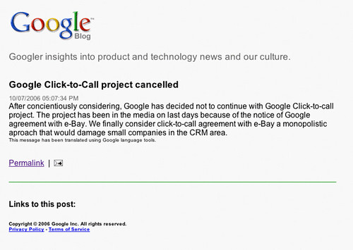 Google Click-to-Call project cancelled????