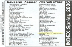 Coupon book table of contents